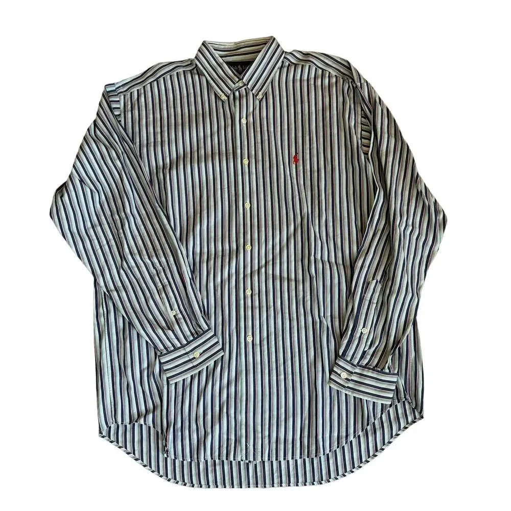 Ralph Lauren Blake Button Down Shirt Mens Size Large Cotton Blue Striped - Picture 3 of 10